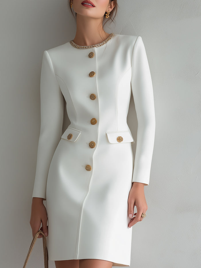 Embellished Collar Button-Front Blazer Dress