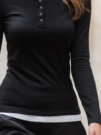 Classic Layered Henley Long-Sleeve Knit Top