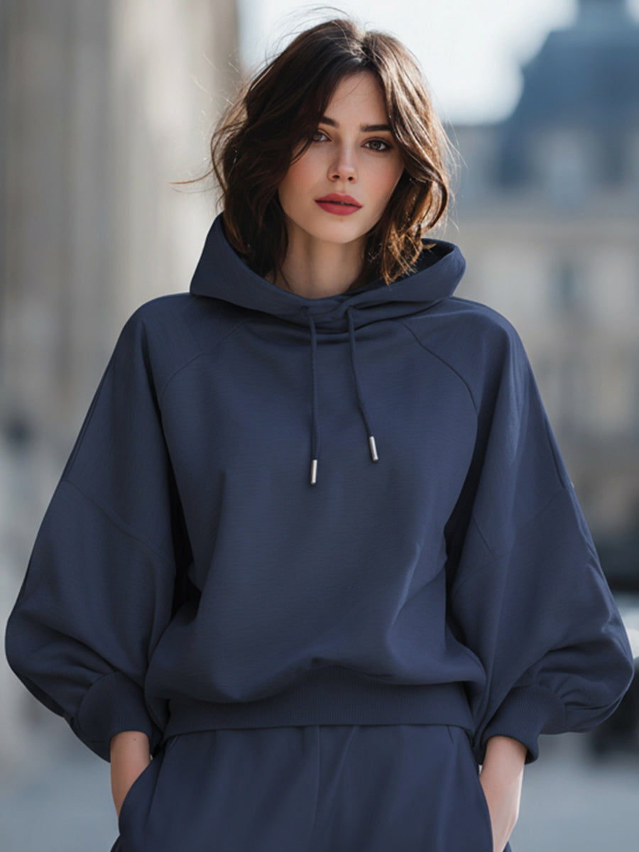 Navy Relaxed Hoodie With Raglan Sleeves