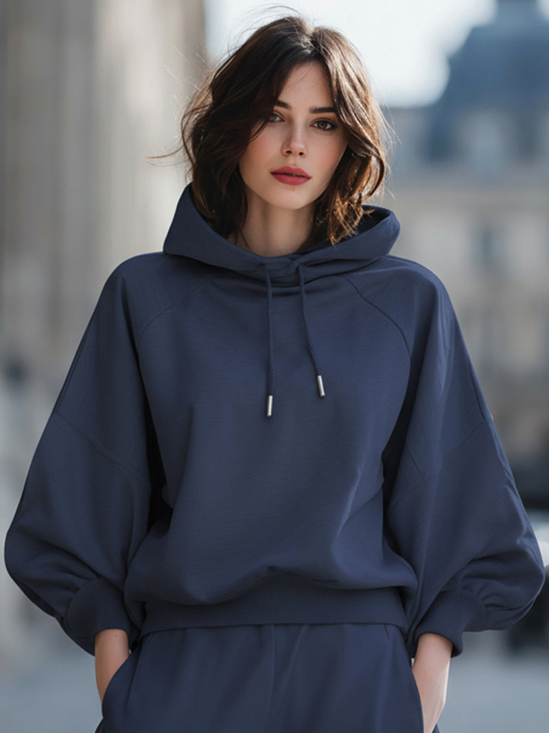 Navy Relaxed Hoodie With Raglan Sleeves
