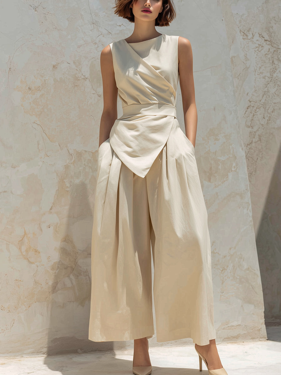 Elegant Wrap-Front Wide-Leg Jumpsuit