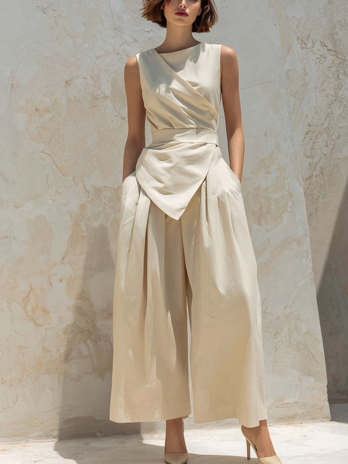 Elegant Wrap-Front Wide-Leg Jumpsuit