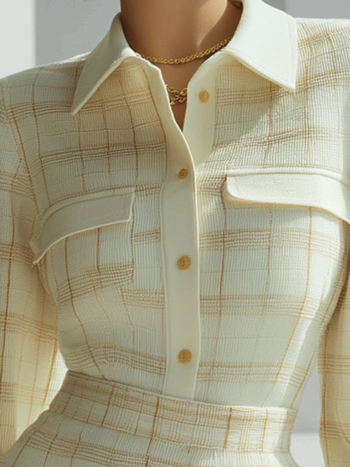Cream Check Tweed Shirt Dress