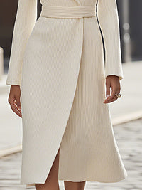 Ivory Ribbed Wrap Midi Coat