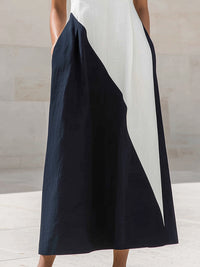 Asymmetric Panel Halter Neck A-Line Midi Dress