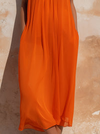 Pleated Halter Neck Flowing Midi Dress