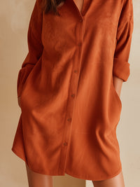 Pumpkin Orange Satin Shirt Dress
