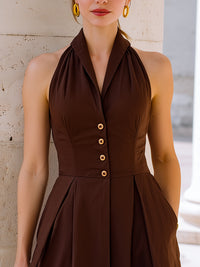 Halter Neck Button-Front Midi Dress