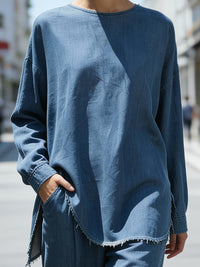 Relaxed Denim Two-Piece Set With Raw Hem