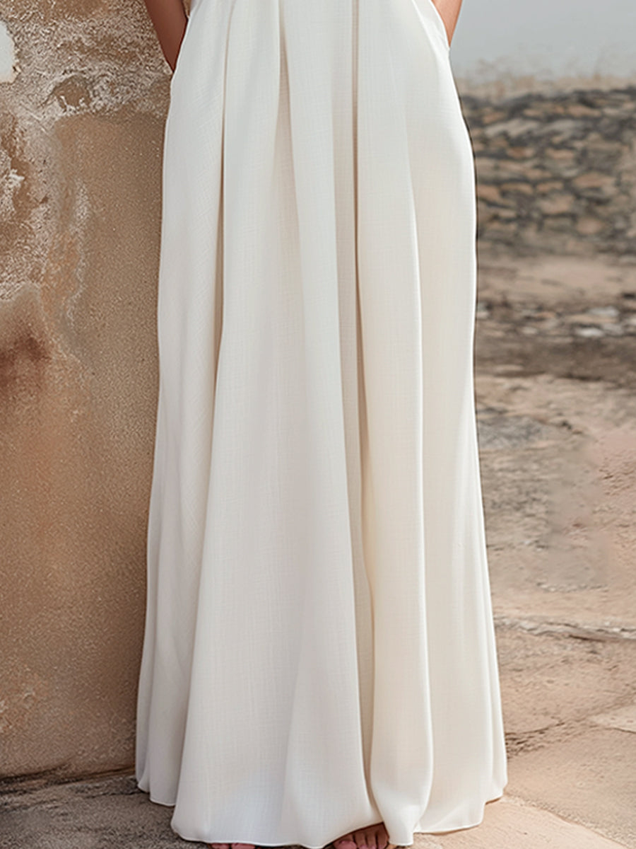 Tie-Neck Halter Pleated Maxi Dress