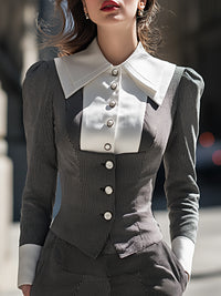 Vintage Contrast Collar Pinstripe Slim Fit Shirt