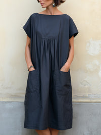 Gathered Waist Short Sleeve Midi Dress