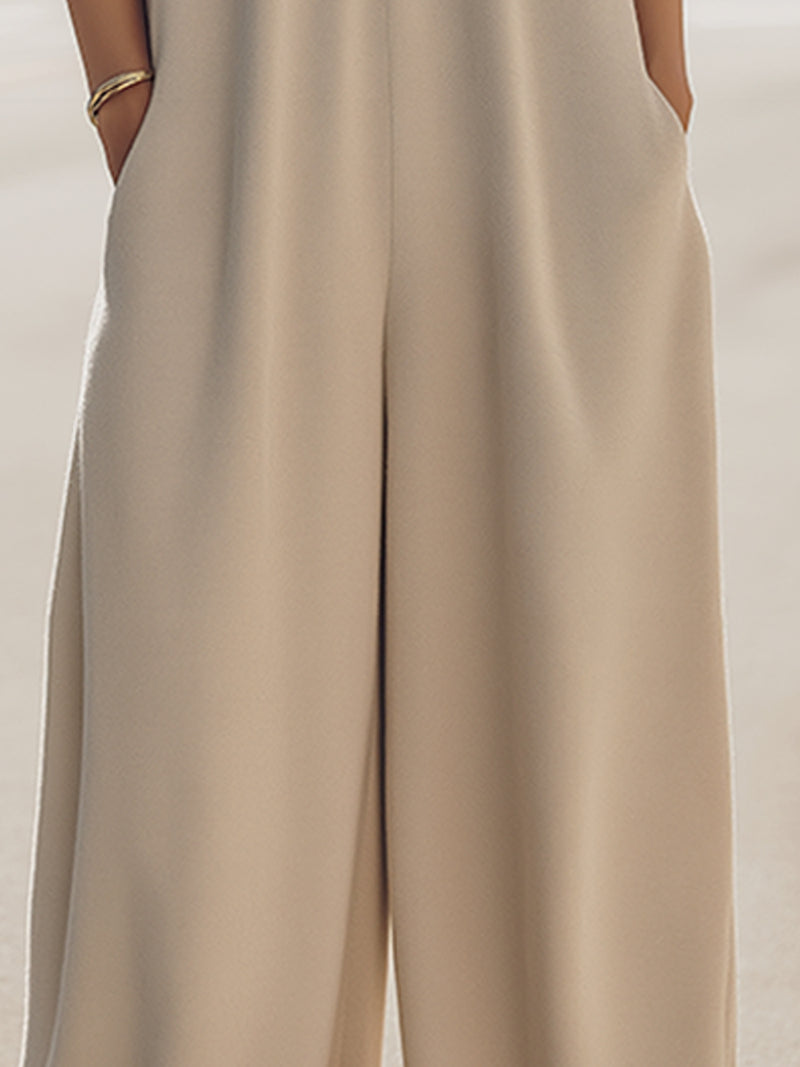 Ivory Wide-Leg Knit Jumpsuit