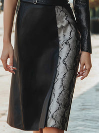 Black One-Shoulder Leather Dress With Snakeskin Panel