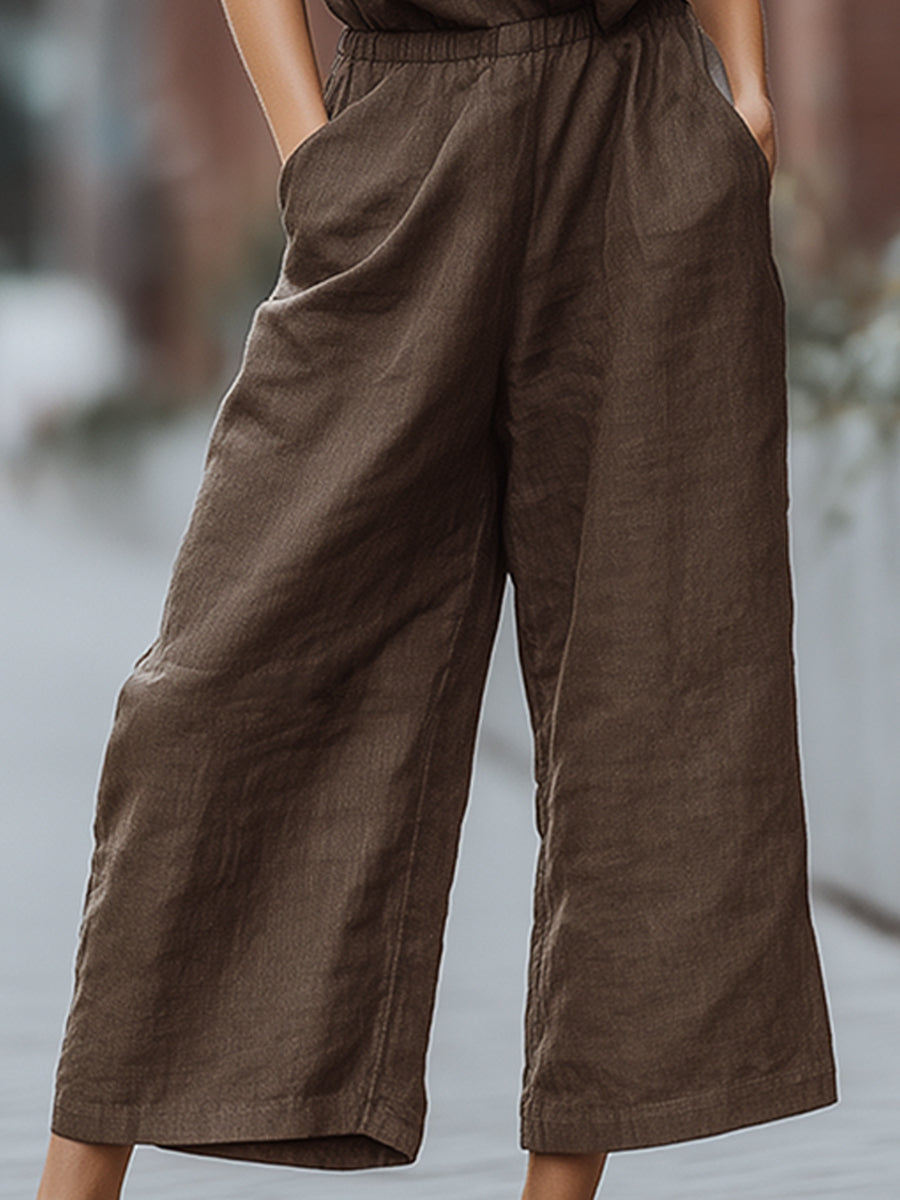 Relaxed One-Shoulder Linen Wide-Leg Jumpsuit