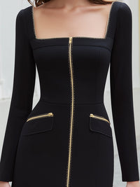 Square-Neck Zip-Front Mini Dress