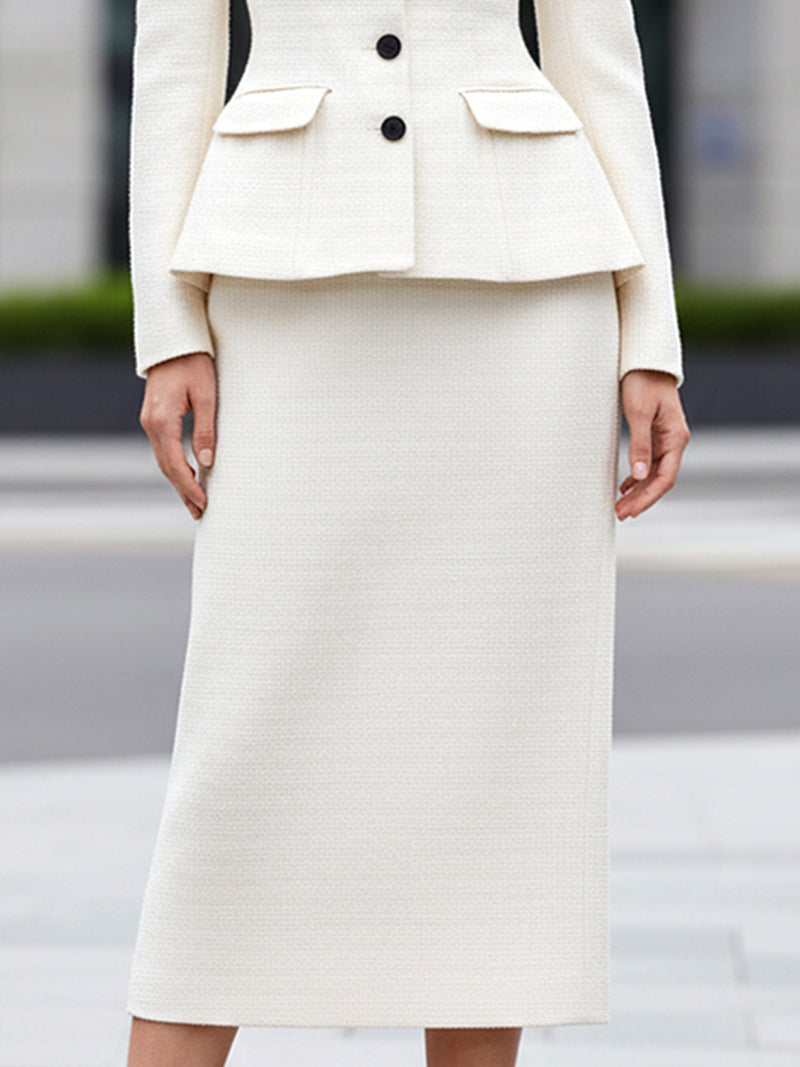 Chic Ivory Peplum Blazer And Skirt Set