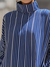 Vertical Stripe Stand-Neck Oversized Shirt