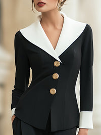 Black And White Double-Breasted Blazer With Gold Buttons