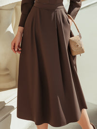 Button-Front Long Sleeve Midi Dress