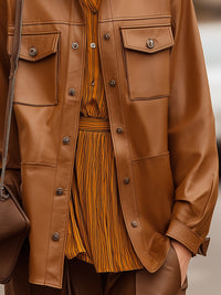 Faux Leather Utility Shirt Jacket