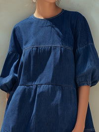 Puff Sleeve Tiered Denim Mini Dress