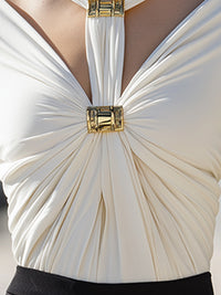 Gold-Bar Ruched Cutout Long-Sleeve Top