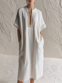 Textured Short-Sleeve Relaxed Midi Dress