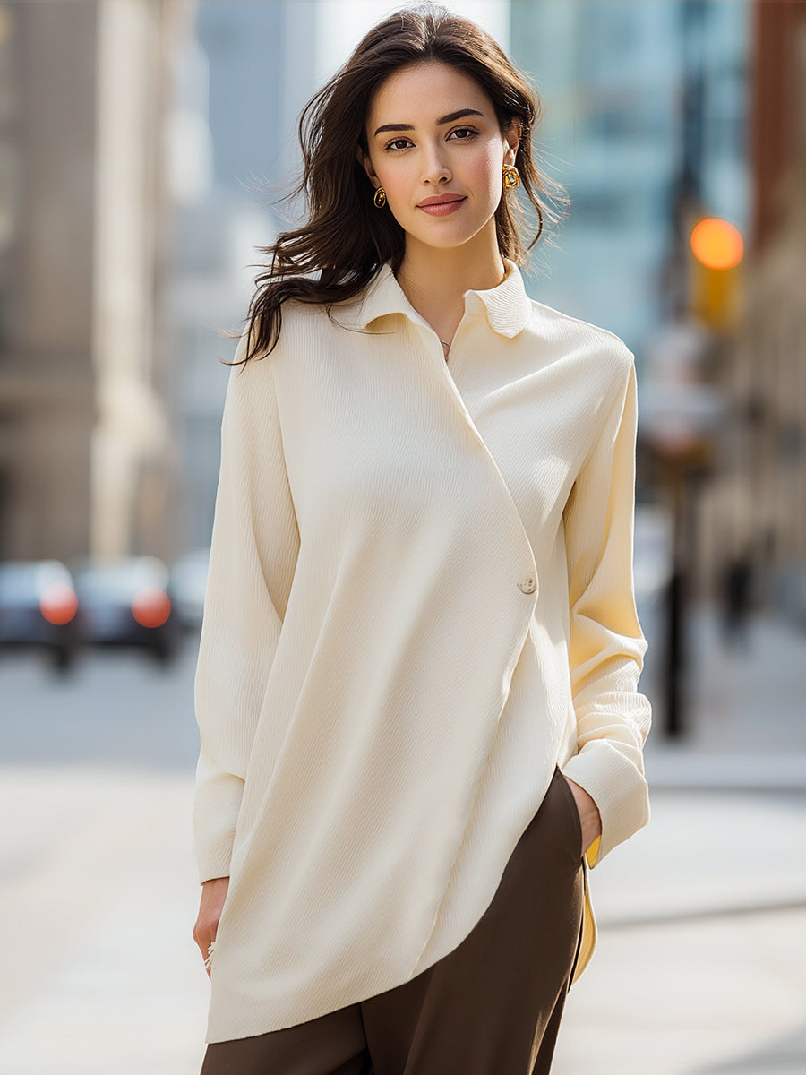 Elegant Cross-Button Shirt In Soft Cream