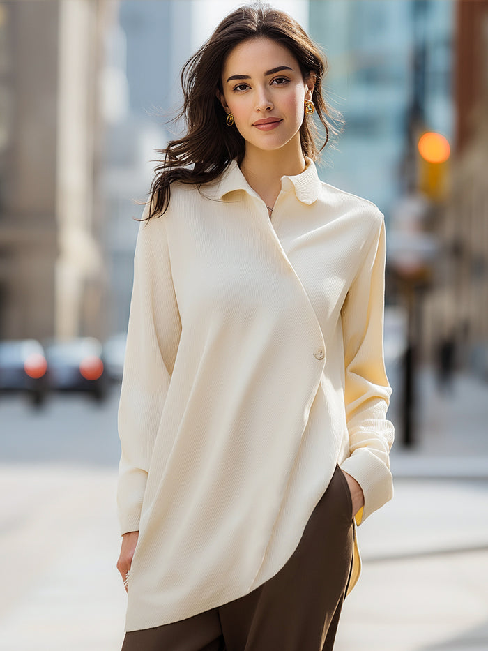 Elegant Cross-Button Shirt In Soft Cream