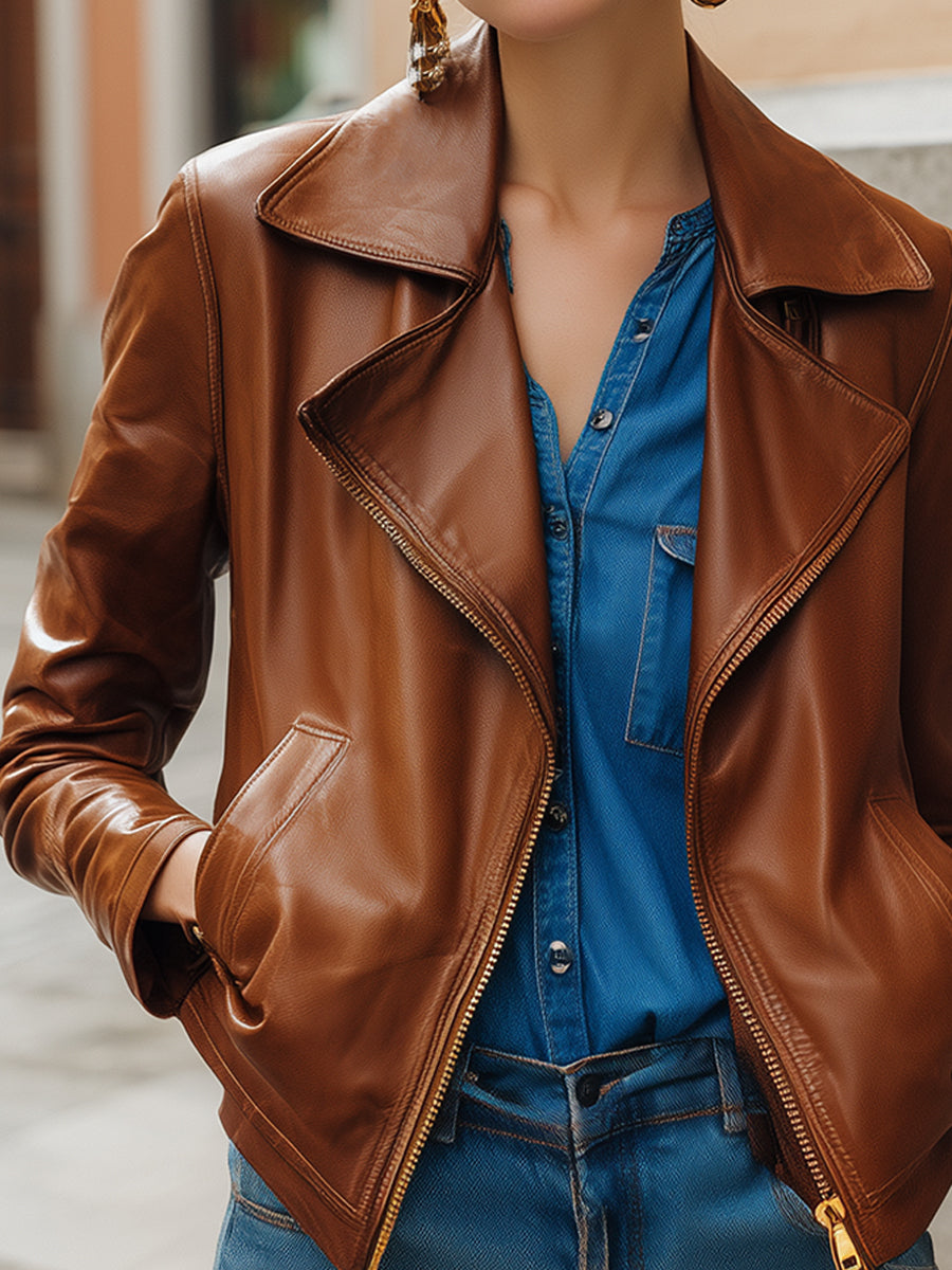 Faux Leather Moto Jacket With Gold Hardware
