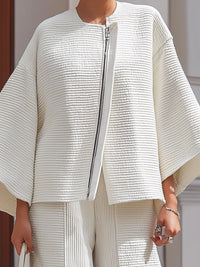 Textured Kimono-Sleeve Jacket And Wide-Leg Pant Set