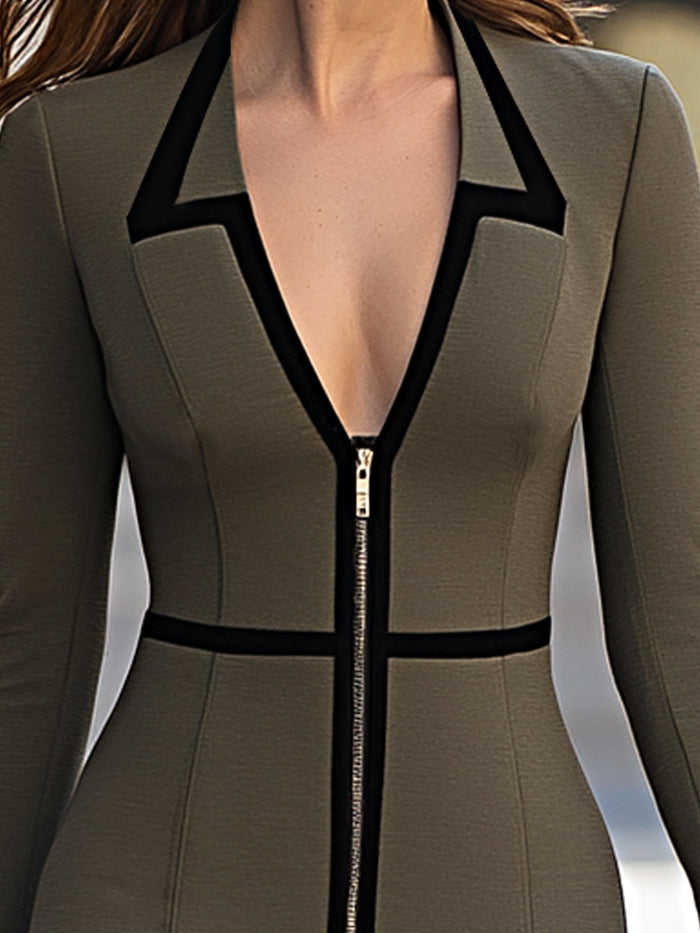 Structured Zip-Front Midi Dress