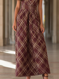 V-Neck Plaid Sleeveless Maxi Dress