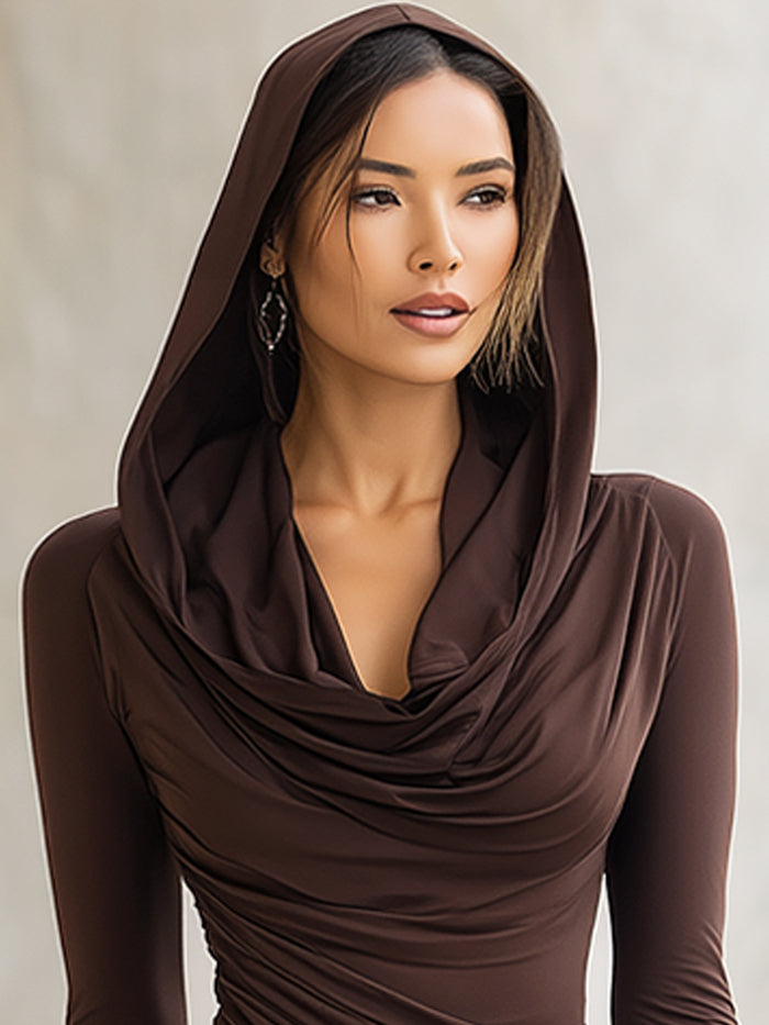 Pleated Hooded Maxi Dress