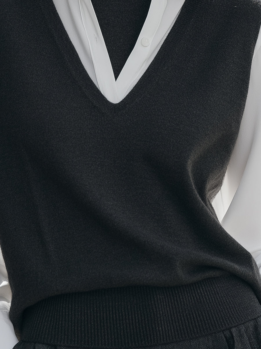 Elegant Layered Knit Vest Blouse Set
