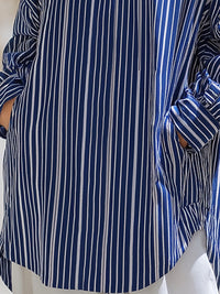 Vertical Stripe Stand-Neck Oversized Shirt