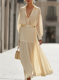 Chiffon Shirt Pleated Long Skirt Two-Piece Suit