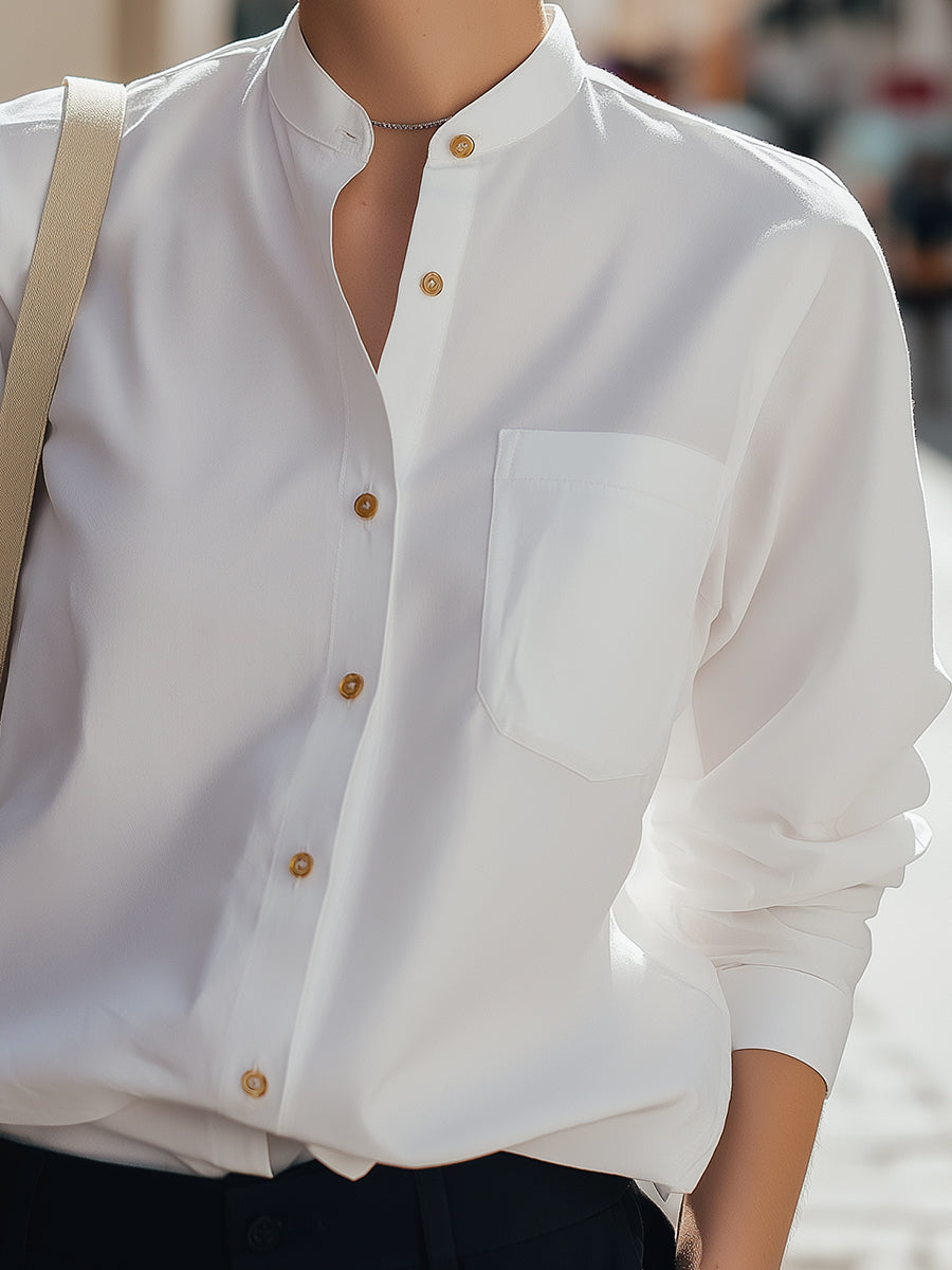 Minimalist Mandarin Collar Blouse