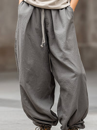 Sleeveless Half-Zip High-Neck Cotton Linen Top And Loose Drawstring Pants Set