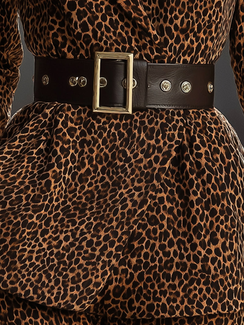 Leopard Print Double-Breasted Blazer With Belt