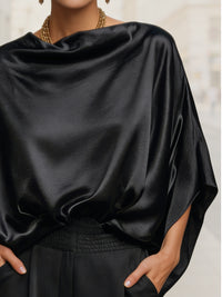 Draped Satin Batwing-Sleeve Blouse