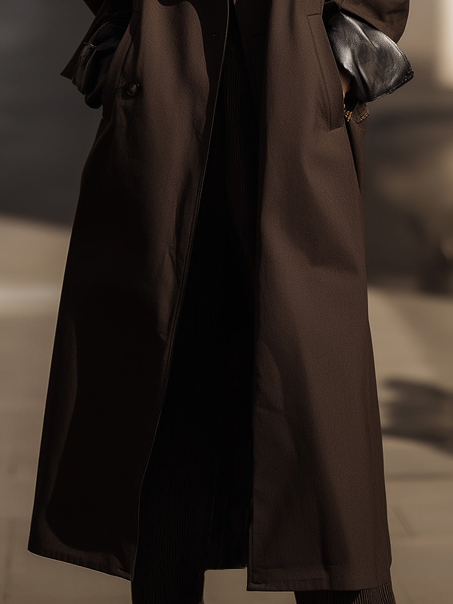 Lack Trench Coat With Faux Leather Lapel And Cuff Detail