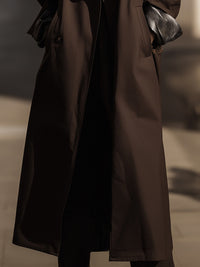 Lack Trench Coat With Faux Leather Lapel And Cuff Detail