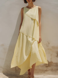 Elegant Asymmetrical Layered Chiffon Midi Dress