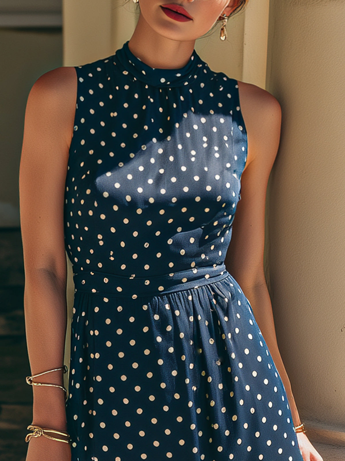 Polka Dot Sleeveless Midi Dress