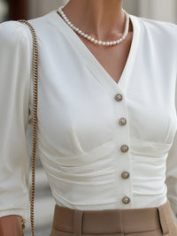 Ruched Waist V-Neck Blouse