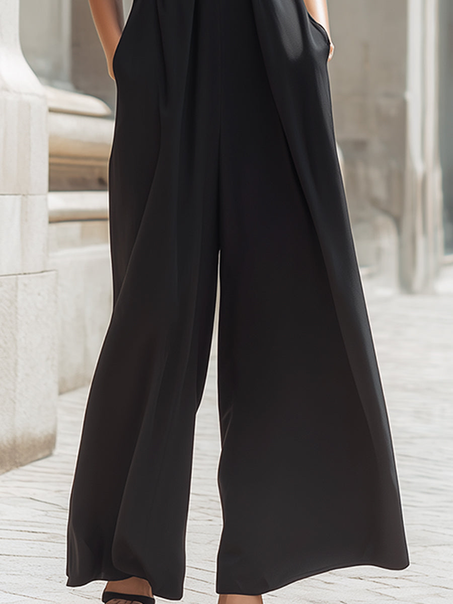 Twisted Halter Neck Wide-Leg Draped Jumpsuit