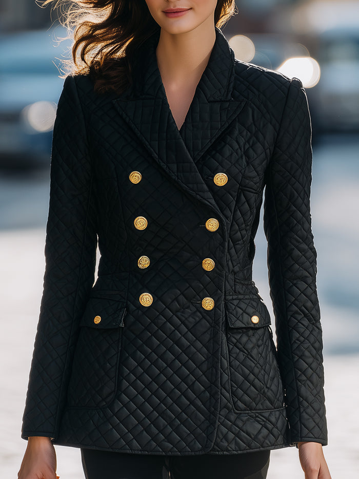 Classic Quilted Double-Breasted Blazer