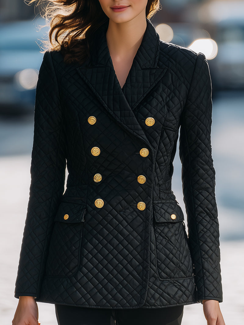 Classic Quilted Double-Breasted Blazer